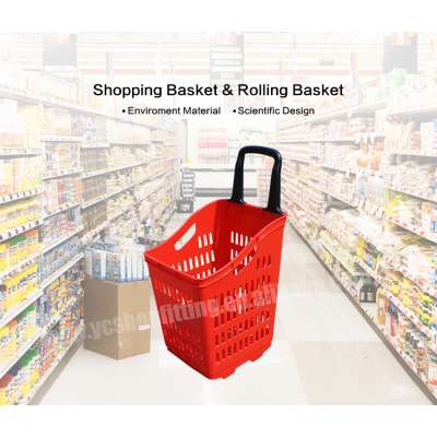 changshu plastic shopping rolling basket with one handle